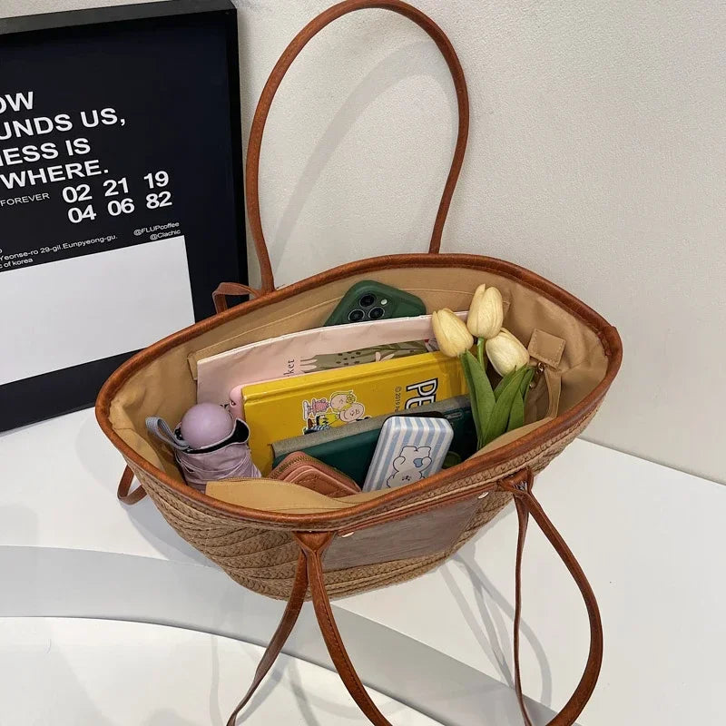 Luxury Designer Straw Beach Bag Large Capacity Beach Shoulder Bag For Women Summer Raffia Handbag Shopper Basket Tote Travel Bag