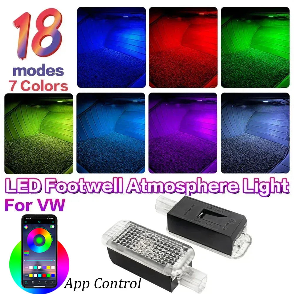 LED Car Footwell Light RGB Atmosphere Lamp Interior Decorative For VW Golf 6 MK6 EOS Sharan 7N Touareg 7L 7P Passat B5 B6 Arteon