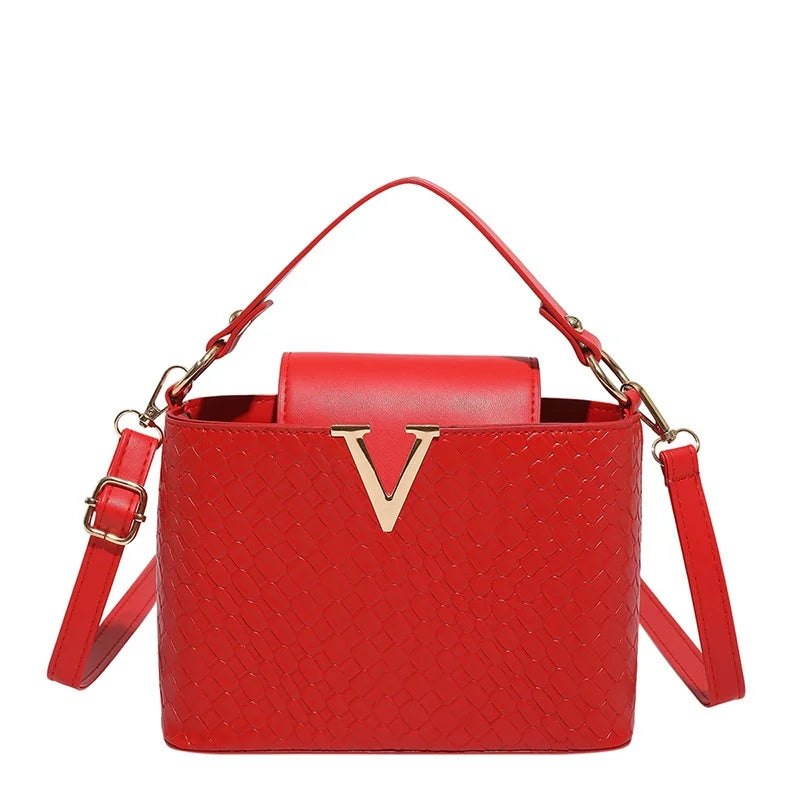 Luxury Women's Tote Bag, Chic V Shaped Stylish Pu Leather Bucket Bag, Top Cover Handbag Women Shoulder Crossbody Bags for Woman