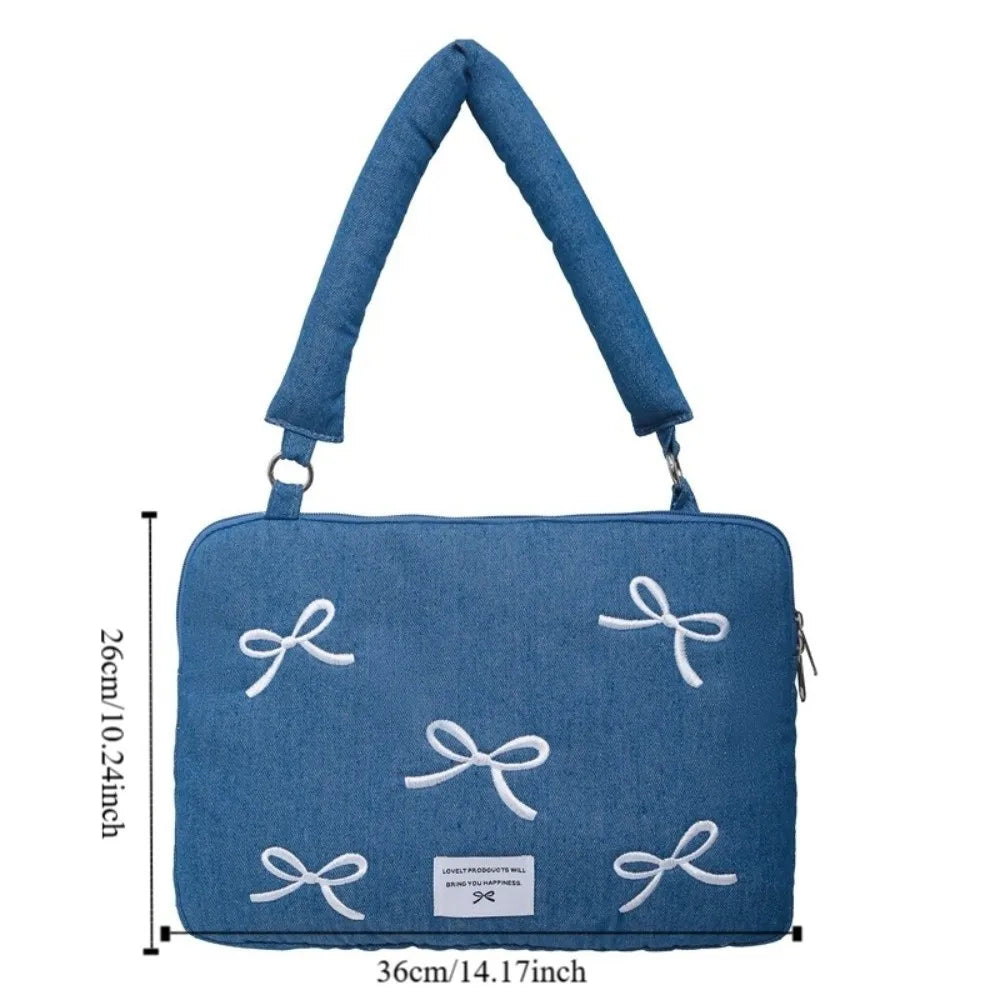 Portable Fashion Computer Bag 14 Inches Shockproof Laptop Bag Soft Bowknot Embroidered Tablet Carring Case Daily Commute