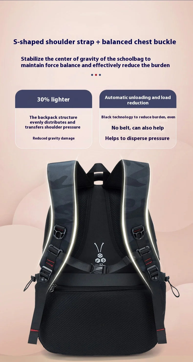 Backpack Primary School Middle School Students High School Bags Large Capacity Ultra-light Load Reduction Outdoor Travel Busines