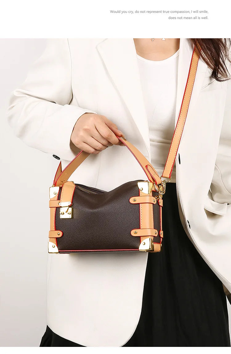 French Luxury Box Bag Mini Square Purse, Multi-Way Shoulder/Crossbody, High-End PU Leather, Compact & Stylish, Elegant Work Bag