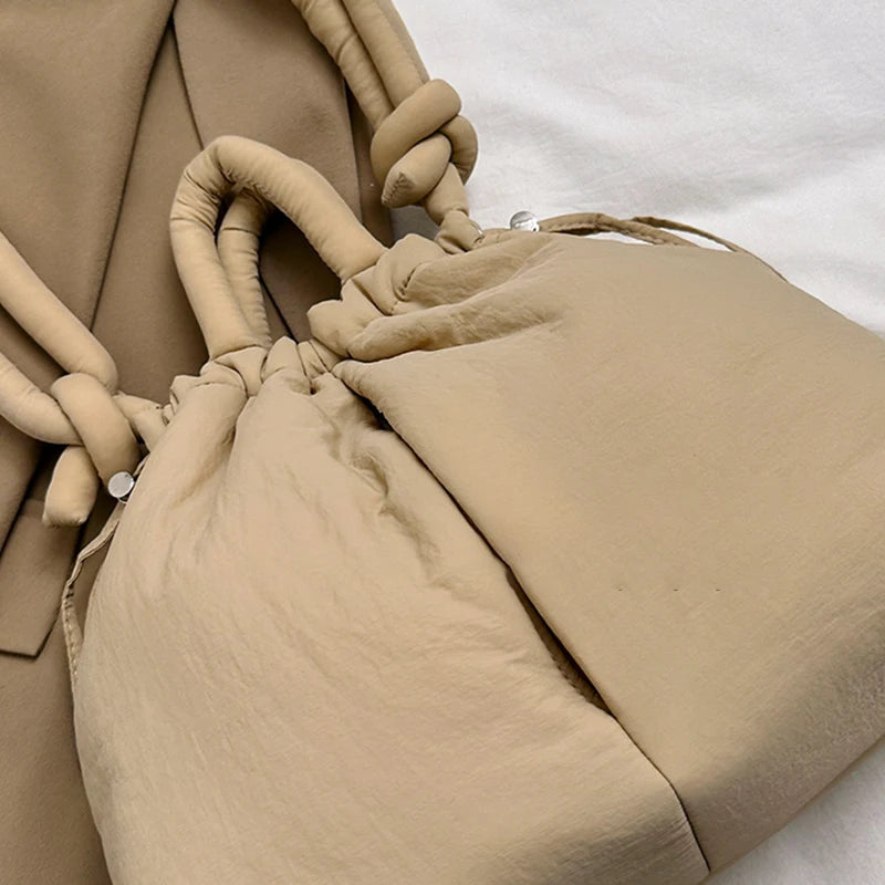 Fashion Casual Large Capacity Puffer Tote Bag Designer Padded Nylon Women Shoulder Bags Handbags Knotted Strap Crossbody Bags