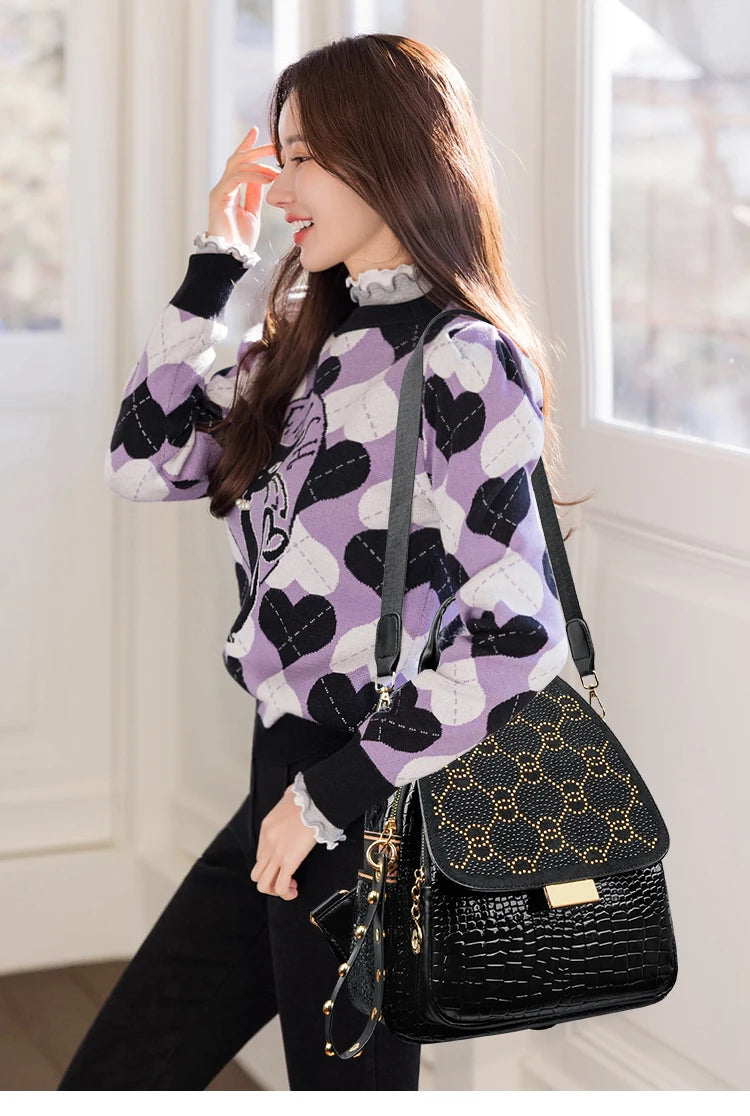 Luxury Oil Wax Leather Backpack for Women, Large Capacity Fashion Shoulder Bag, Stylish Casual Travel Daypack, Durable &Rucksack