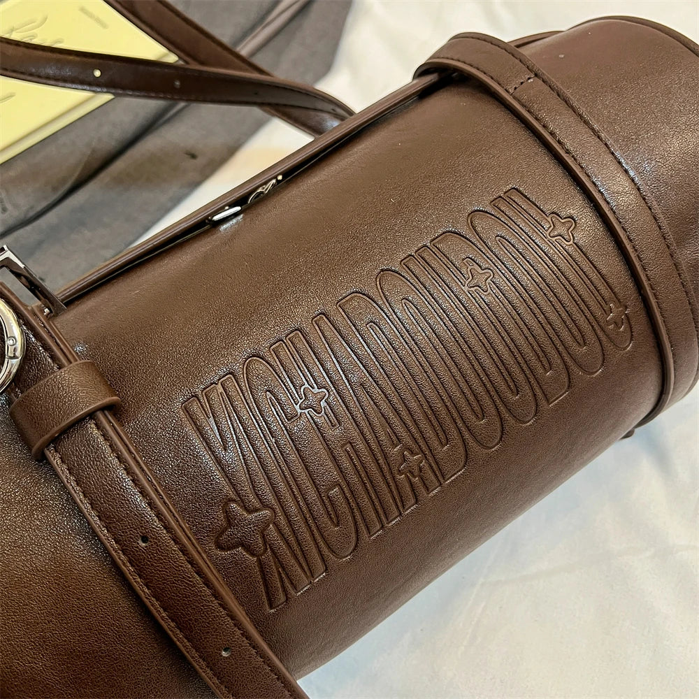 Multifunctional Cylinder Shaped Shoulder Bags For Women 2024 Winter Latest Designer Handbags Luxury Cross Body Bag With Pendant