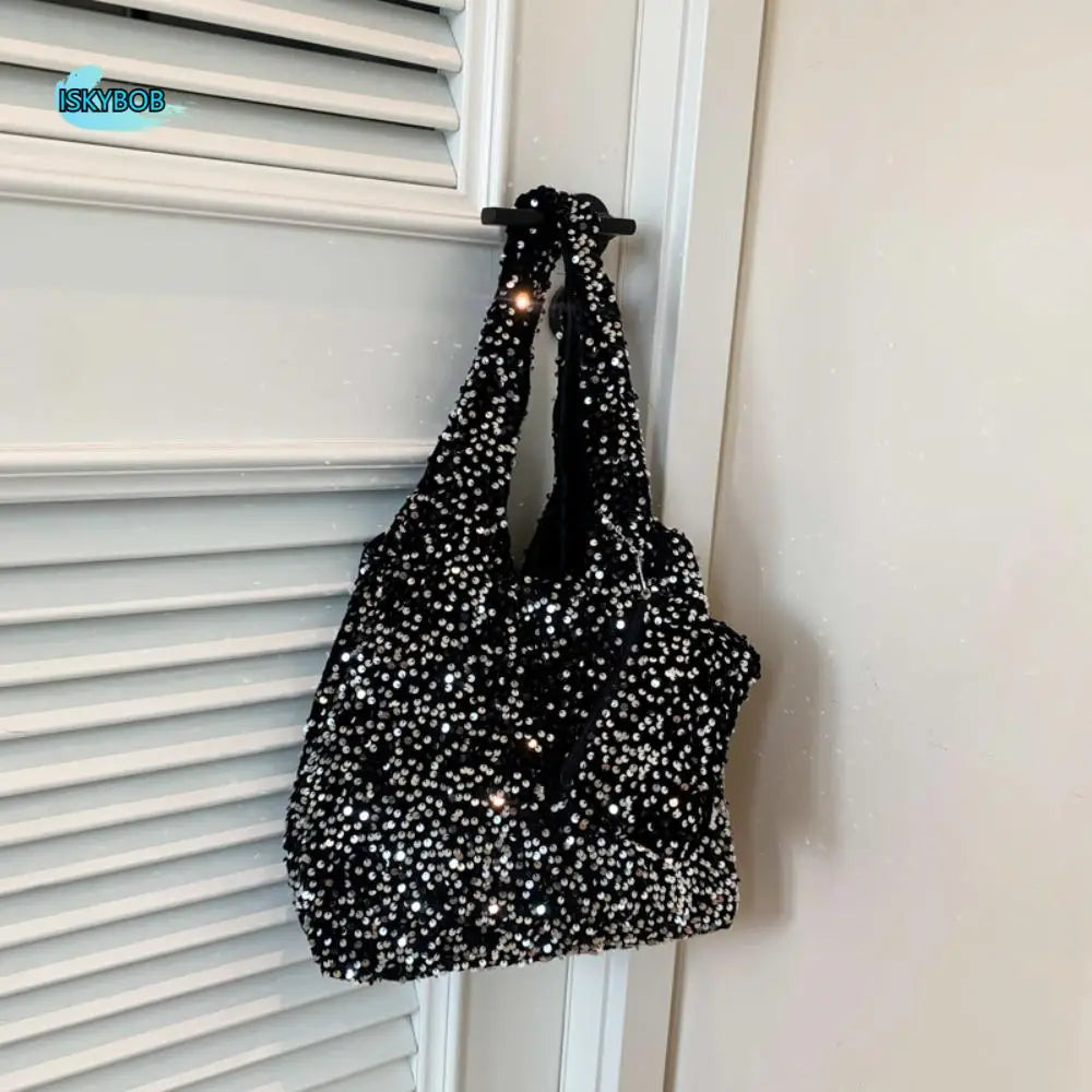 Fashion Evening Bag Sequin Tote Bag Purse Fashion Silver Shoulder Bag Shiny Large Hobo Bag Girls