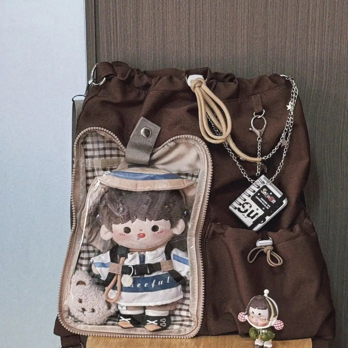 Drawstring Doll Bag Itabag 20cm Cotton Doll Wide Shoulder Strap Large Capacity Backpack Crossbody Bag Cute College Backpack