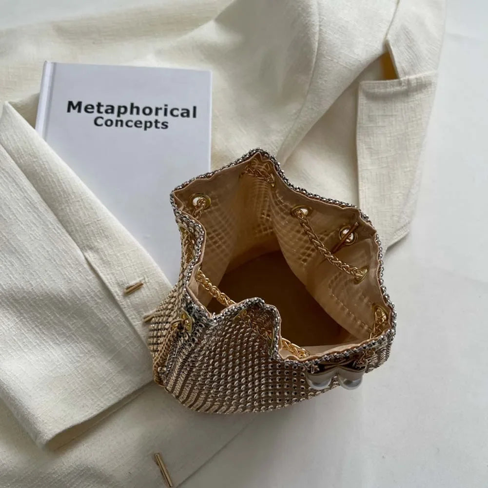 Fashion Evening Bag for Women Shiny Crossbody Bag Bling Rhinestone Bucket Shoulder Messenger Bags Ladies Glitter Handbag Purse