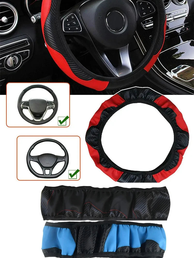 Car Steering Wheel Cover Breathable Anti Slip PU Leather Steering Covers Suitable 37-38.5cm Auto Decoration Carbon Fiber