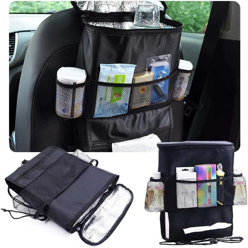 Car Seat Organizer Seat Back OrganizerMulti-PocketTravel Insulated Drink Holder Cooler Mesh Pocket Storage Bag Heat Preservation