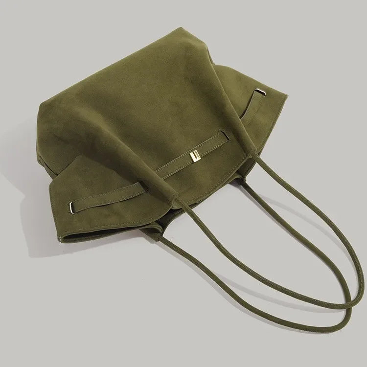 Retro Green Handbag Shoulder Bag Versatile Tote Bag Underarm Design Autumn Winter New Style Soft Polyester Fiber Neutral Minimal
