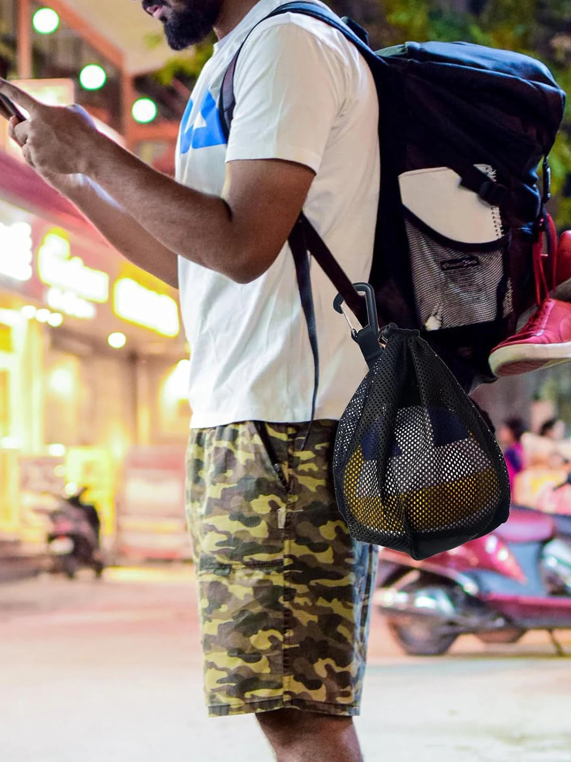 Portable Drawstring Basketball Backpack Mesh Bag Football Soccer Volleyball Ball Storage Bags Outdoor Sports Traveling Gym Yoga