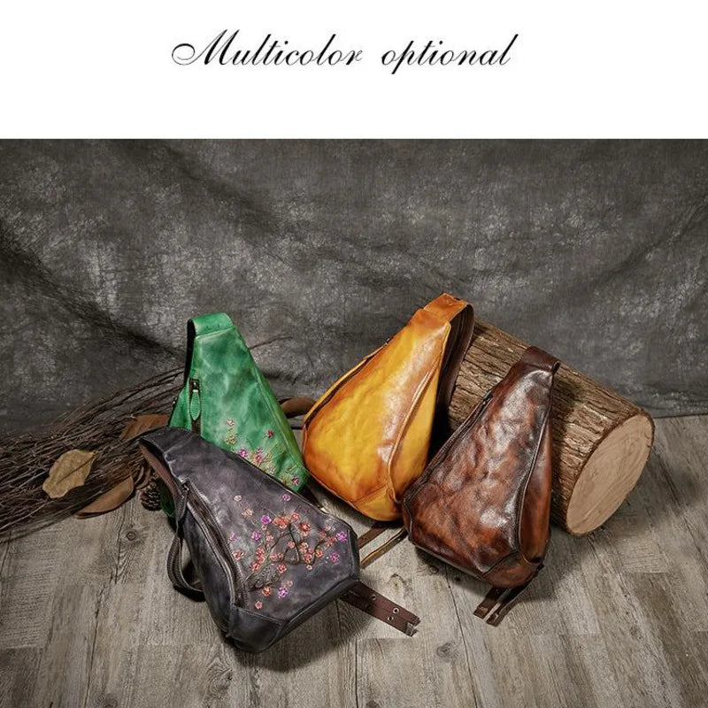 MOTAORA Vintage Embossed Women Backpack Genuine Leather Ladies Floral Chest Bag Handmade Backpacks Bags For Female Women's Bag