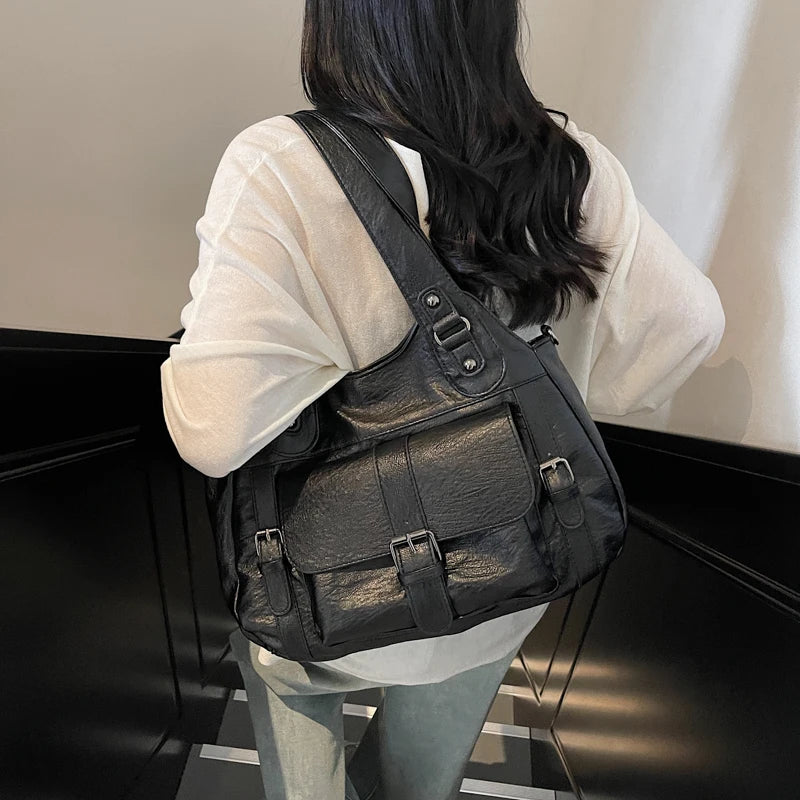 Women Tote Bag Fashion Underarm Pouch Large Capacity Soft Pu Leather Shoulder Bag Retro Crossbody Bag Casual Portable BucketBags