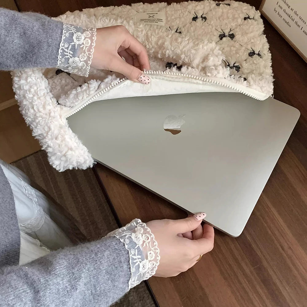 Cute Laptop Bag 13.3 14 15.6 For Macbook Air Pro 13 15 16 HP Huawei Asus Acer Dell Xiaomi Lenovo plush Shoulder Handbag