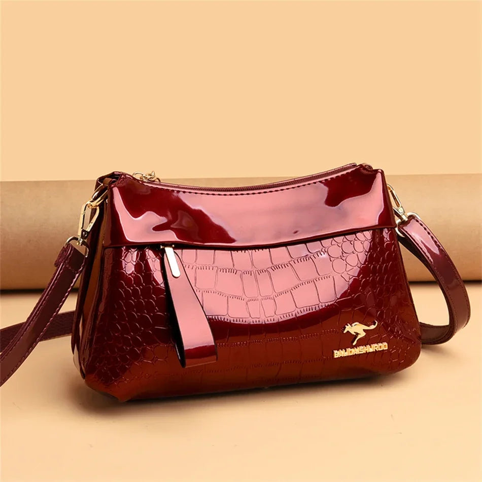 3 Layers Women Handbag Purses Luxury Designer Patent Leather Shoulder Messenger Crossbody Bags for Female Vintage Sac A Main New