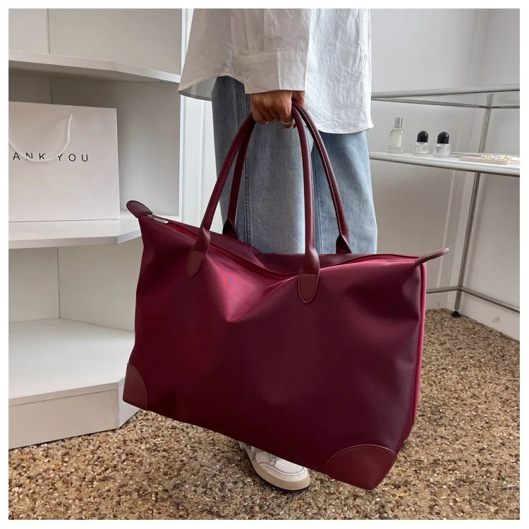 Portable Large Duffel Bag for Travel Lightweight Yet Durable Nylon Sport Tote Gym Bag Shoulder Weekender Overnight Bag for Women