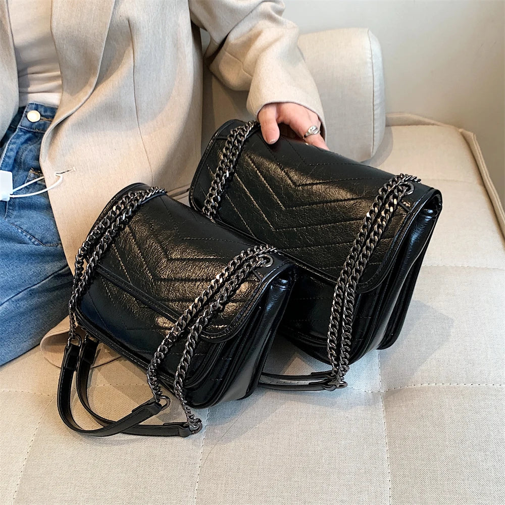 Luxury Chain Shoulder Bags For Women V-line Embroidery Dual Straps Designer Crossbody Messenger Bag Multi Pockets Female Handbag