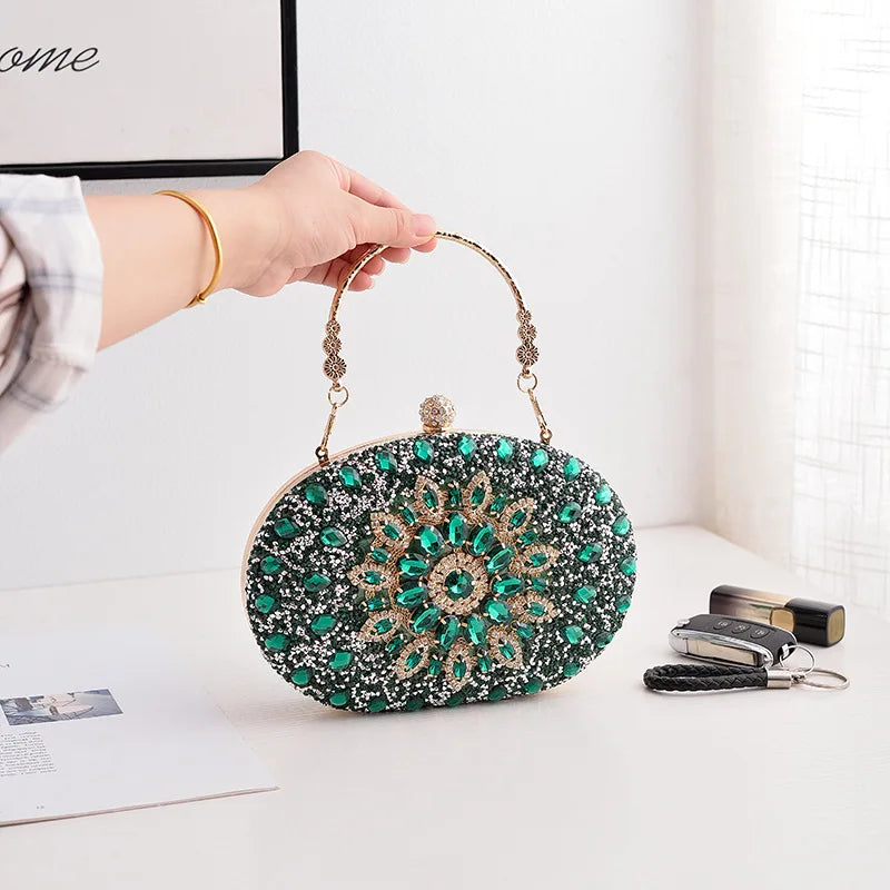 Gold Round Bag Luxury Brand Rhinestone Clutch Bags for Women 2024 Crystals Party Purses Diamond Designer Crossbody Handbags