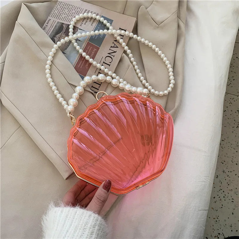 Evening Bags for Women 2023 New Transparent Shell Bag Clutch Box Handbags Pearl Chain Crossbody Bag Acrylic Purse Shoulder Bag
