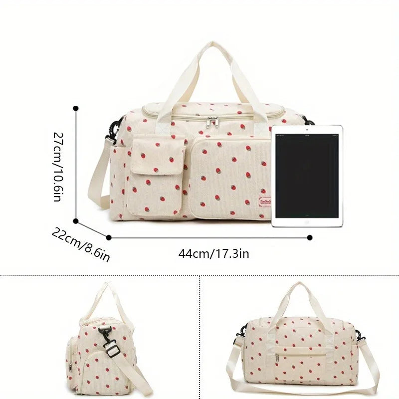 Large Capacity Strawberry Print Duffel Bag with Multiple Compartments - Ideal for Travel, Gym, and Everyday Use, Casual Style