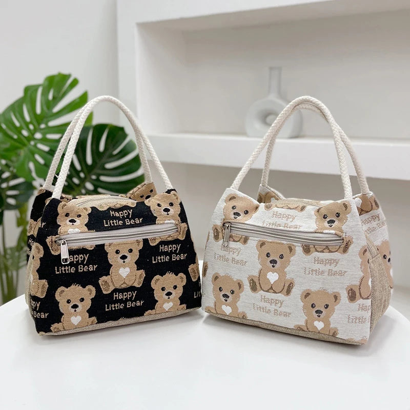 Fashion Cartoon Bear Female Lunch Bag Bag Large Capacity Handheld Picnic Drinks Lunchbox Bag Portable Outdoor Office Food Bag