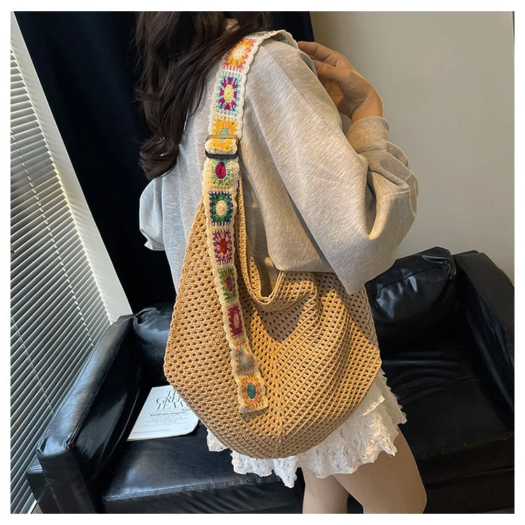 2025 Summer New – Bohemian Fresh Hollow Woven Tote Bag – Large Capacity Single-shoulder for Leisure & Vacation