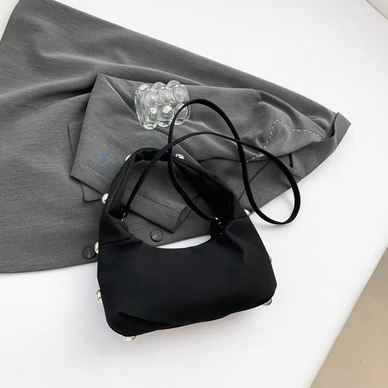 Luxury Purple Handbag For Women Luxury Studded Beading Handbags Wine Red Purse Solid Color Suede Leather Shoulder Crossbody Bags