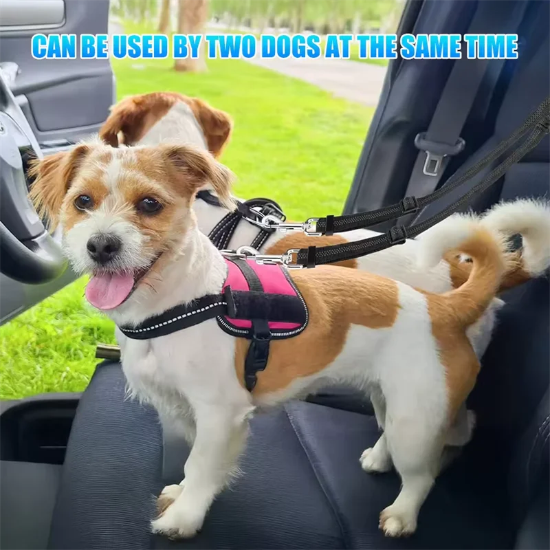 Multi-functional Dog Seat Belt for Car Pet Car Headrest Restraint Safety Seatbelt Reflective Adjust Elastic Bungee Dog Leash