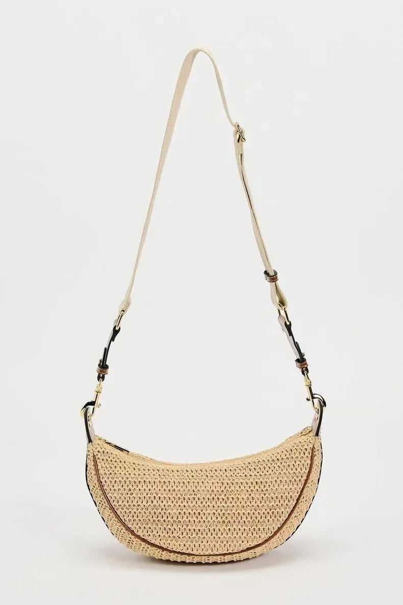 Fashion Woven Hobo Straw Bag Bohemian Half Moon Travel Beach Bags for Women Handbags Designer Handmade Shoulder Crossbody Bag