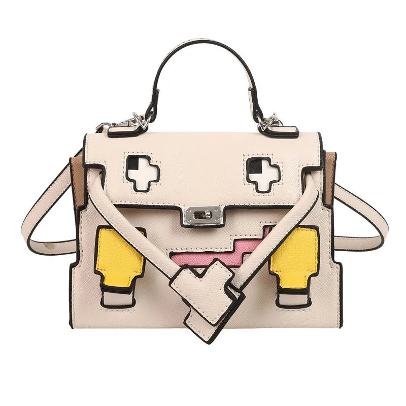 2025 Niche Kelly Bag Womens Mosaic Doll Robot Print Shoulder Crossbody Purse Unique Designer Handheld Tote Fashion Statement