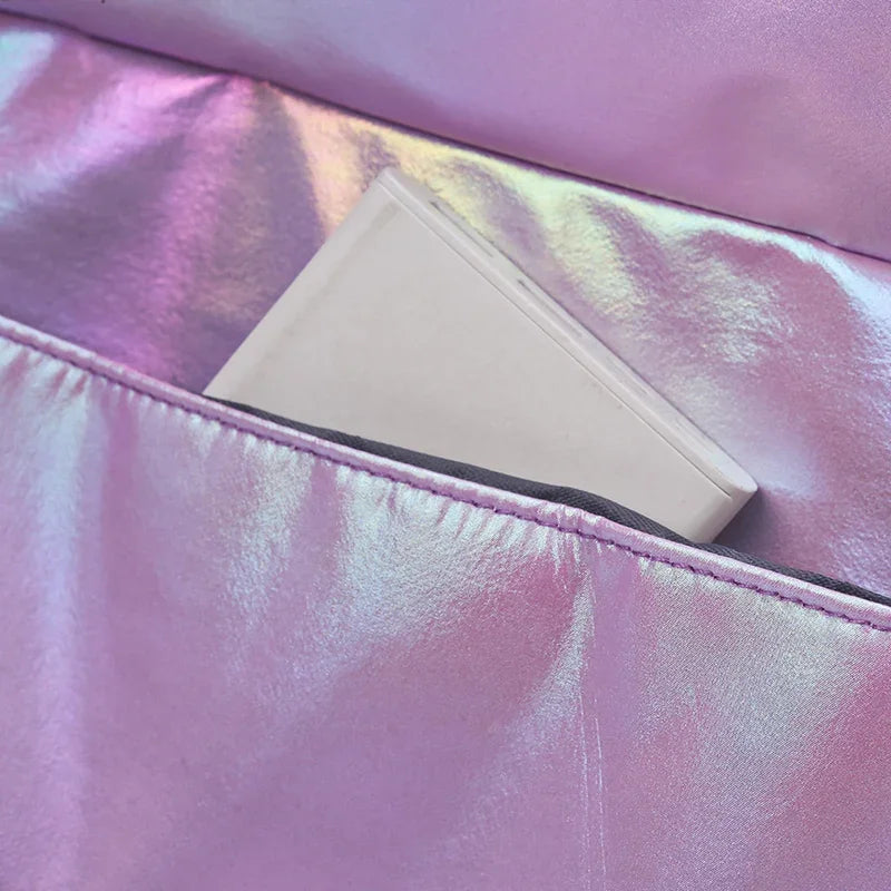 Holographic Glamour Duffel Bag - Spacious,Stylish Shoulder Tote with Shoe Compartment for Effortless Weekend Escapes -