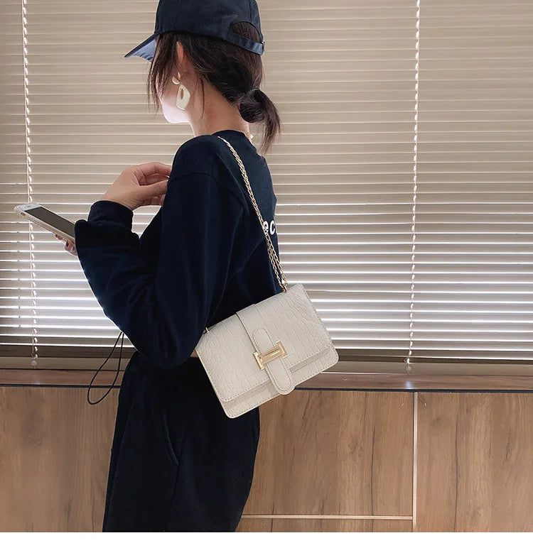 Luxury Stone Pattern Women Single Shoulder Crossbody Bags Fashion PU Leather Chains Handbags Messenger Bag Small Square Bag