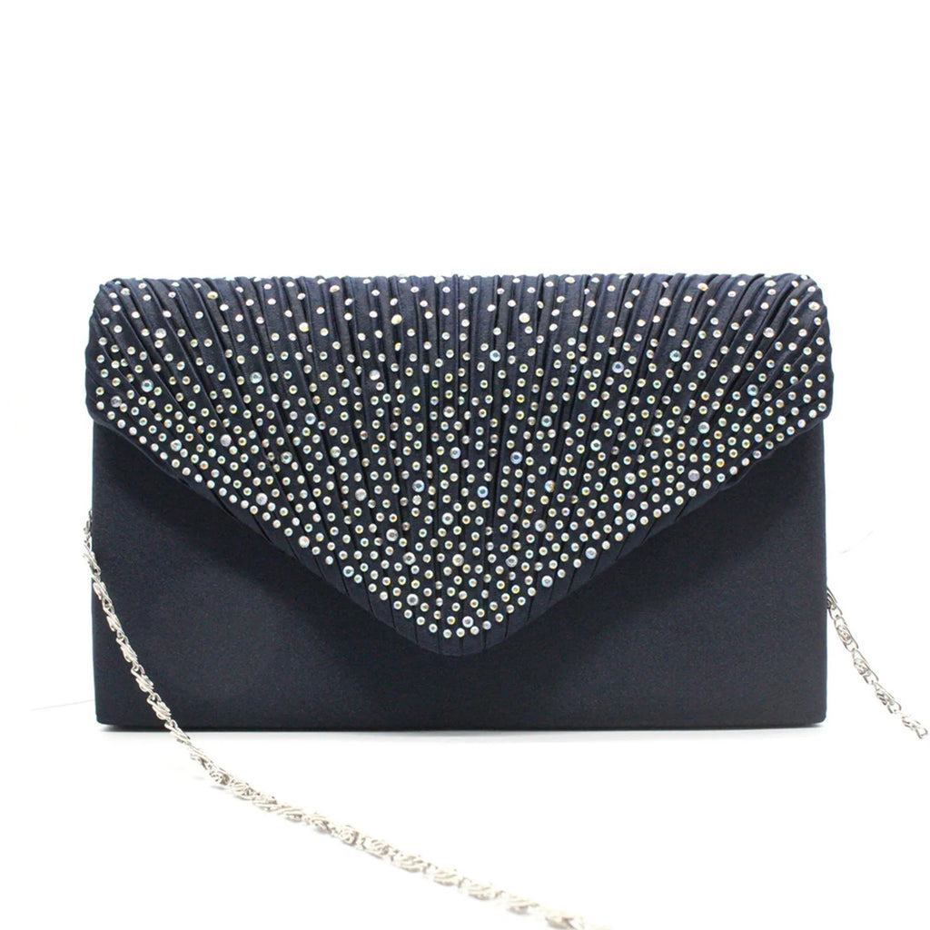 Women's  Luxury Silk Evening Clutch Bag - Elegant Women’s Prom/Wedding Handbag with Detachable Chain Strap & Secure Closure