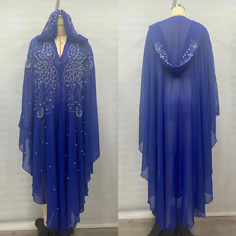 Eid Muslim Dress for Women Bat Sleeve Abaya Luxury Diamond Flower Party Dresses 2025 New Kaftan Cardigan Chiffon Long Robe Lady