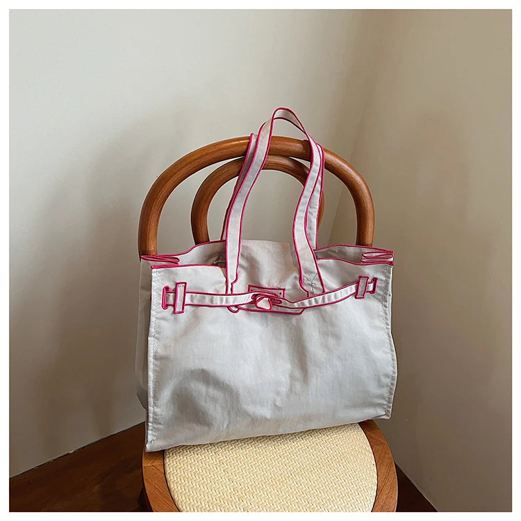 Funny Design Large Capacity Tote Bags 2025 New Casual Lightweight Nylon Shoulder Bag Versatile Canvas Bag Women Shopping Handbag