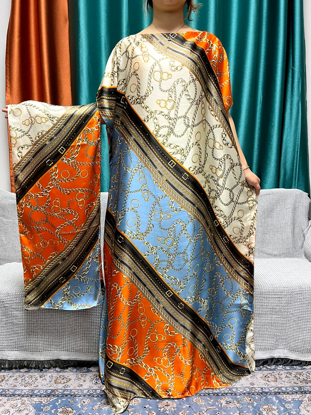 Muslim Silk Abayas For Women 2023 Fashion Print Islam Turkey Loose Elegant Femme Robe African Summer Ice Clothes With Headscarf