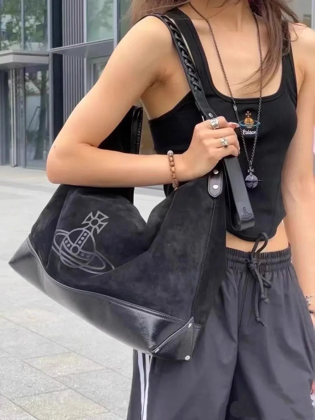 Large Capaci Suede Hobo Bag Women's Casual Commuter Tote Bag Trendy Single oulder Bag GP Famous Star  Hobo Bag