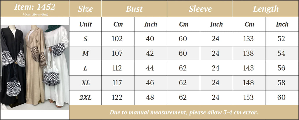 Dubai Elegant Kaftan Modest Dress Abayas Muslim Open Abaya And Bag Women Islam Caftan Marocain Robe Arabe Femme Musulmane