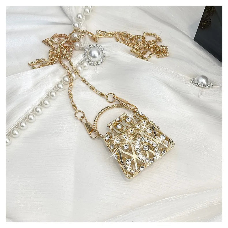 Female Ring Evening Bags Metal Gold/Sliver Rhinestone Round Ball Handbags Elegant Luxury Clutch Purse Small Wedding Wallets