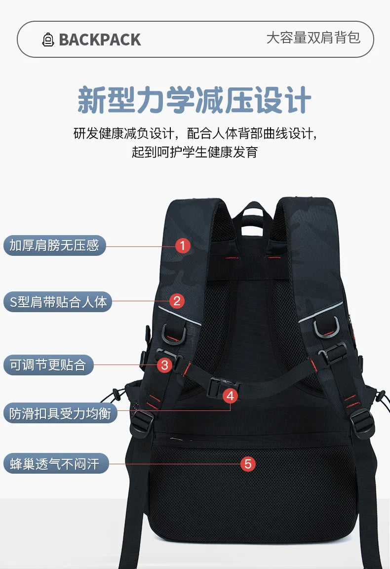 Backpack Primary School Middle School Students High School Bags Large Capacity Ultra-light Load Reduction Outdoor Travel Busines