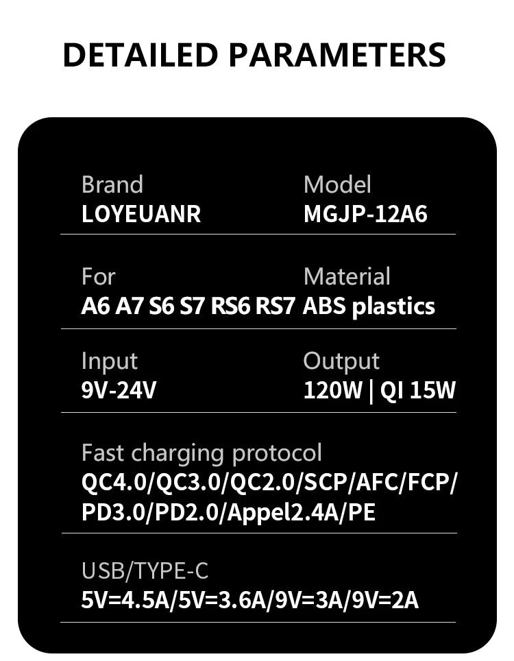 Car wireless charger for Audi A6 C7 A7 S6 RS6 S7 RS7 2011-2018 phone fast charging pad mobile holder charge accessories interior