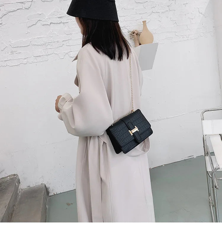 Luxury Stone Pattern Women Single Shoulder Crossbody Bags Fashion PU Leather Chains Handbags Messenger Bag Small Square Bag