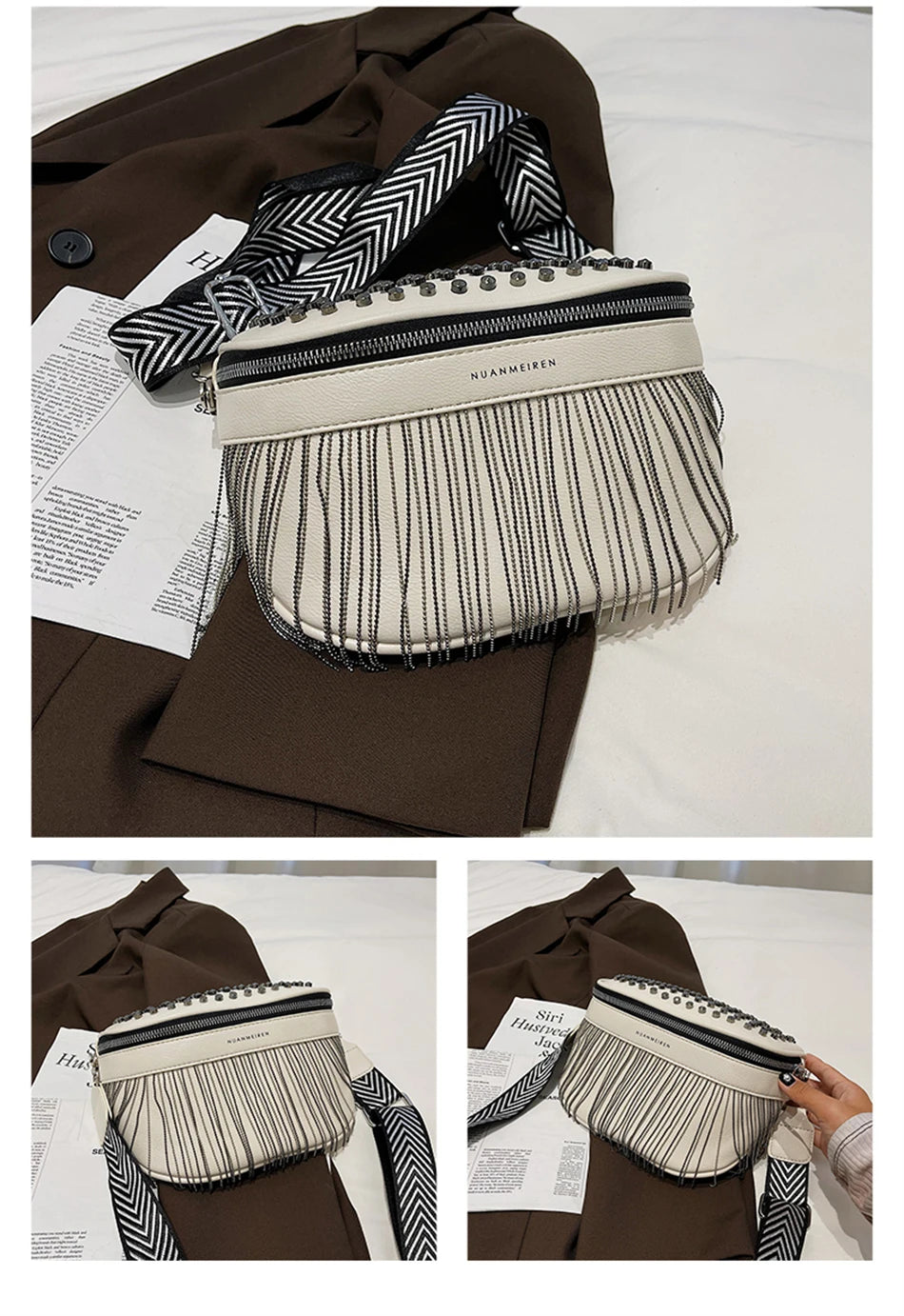 Luxury Woman Chest Bag Fashion Tassel Leather Large Capacity Crossbody Sling Bag Women Waist Bag Casual Rivet Design Travel Sac