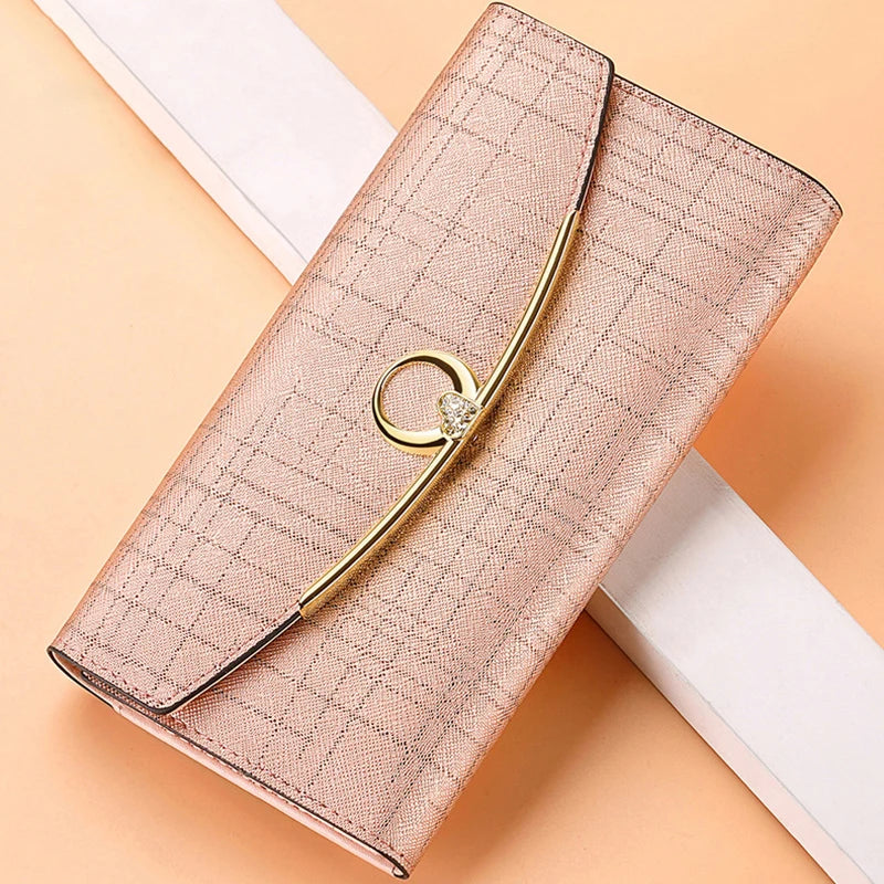 Luxury Designer Women's Long Leather Wallet High Quality Large Capacity Purses for Women Multifunctional Simple Elegant Handbag