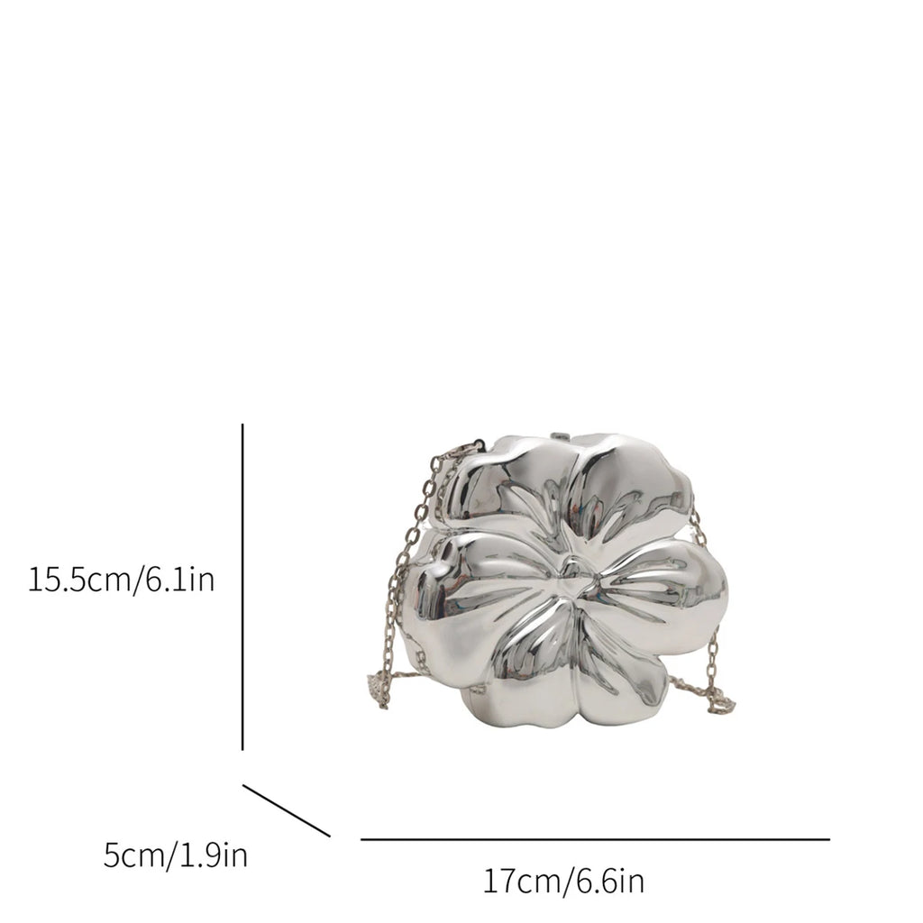 Elegant PVC Flower Shiny Evening Shoulder Bags For Women Lightweight Mini Chain Shoulder Bag Magnetic Closure For Party Dinner