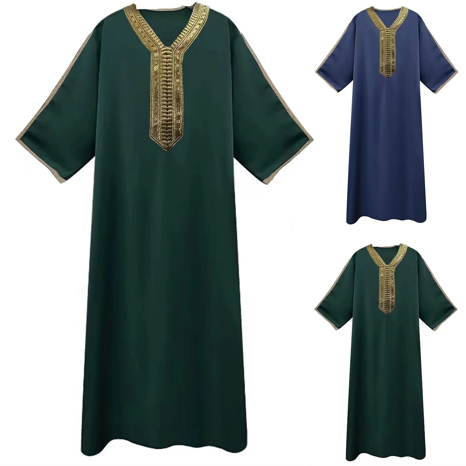 Men's Muslim Robe Arab Middle Robe Long Sleeve Embroidered Long Shirt Prayer Simple Loose Clothing