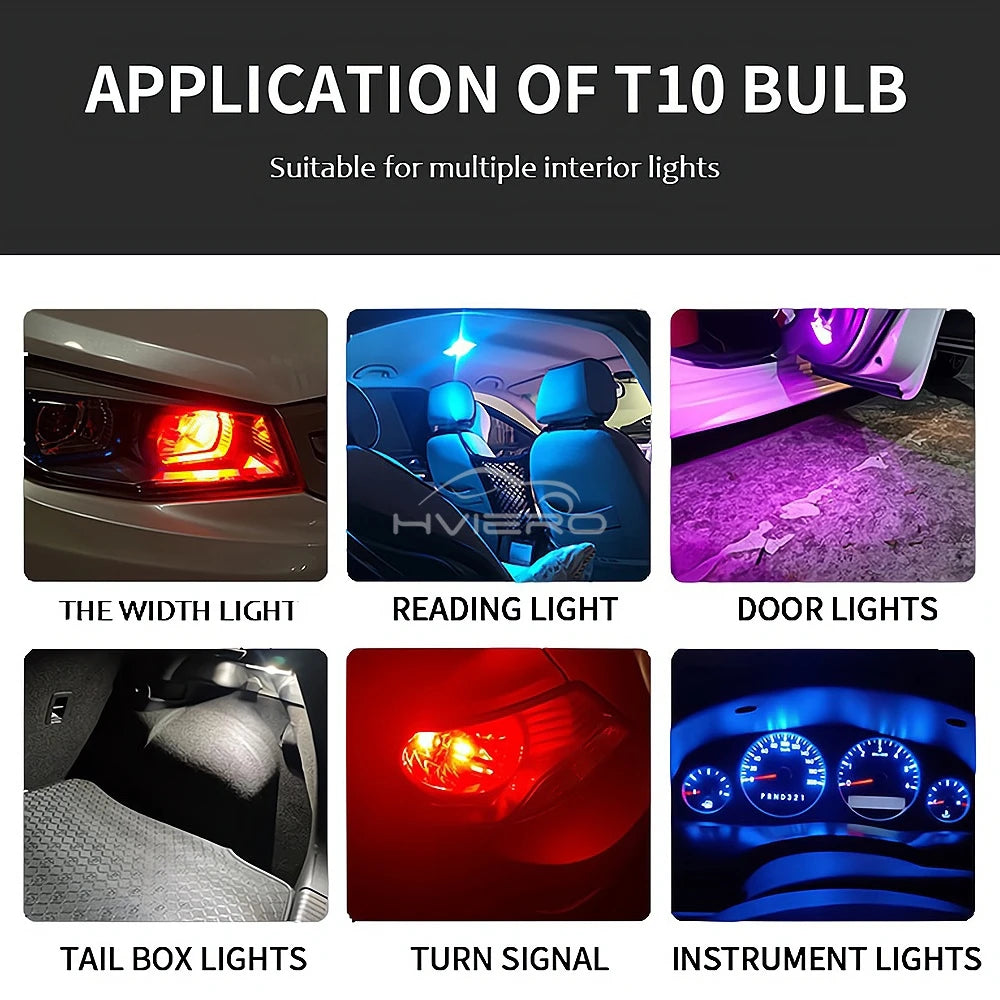 4X Car W5W 194 T10 LED Glass Housing Cob Auto Bulb White Red Blue Yellow Trunk Wedge License Plate Lamp Dome Tail Backup Light
