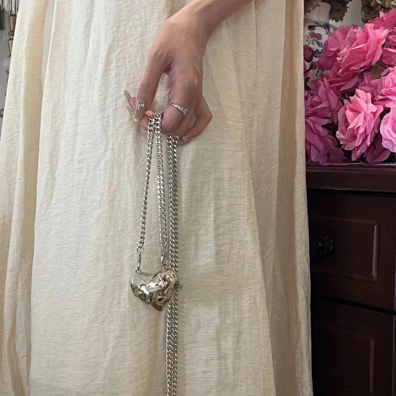 Fashionable Metal Heart Waistband Bag Luxury Satchel Pearl Chain Crossbody Bags For Women Shoulder Bag Handbag Accessories