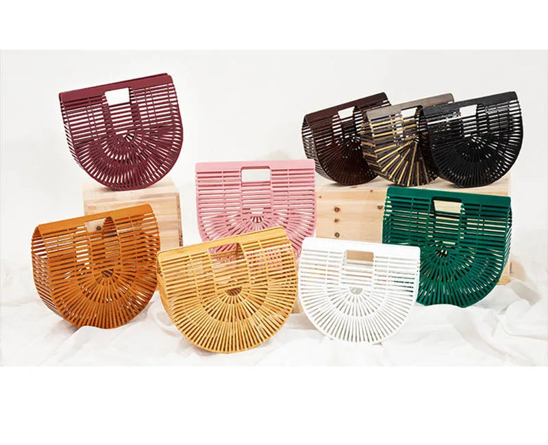 Fashion Straw Bag Bamboo Semi-circular Handbags High quality Hand woven Women Bags Bohemia Summer Ladies Beach Bag Bamboo Bags